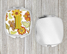 Load image into Gallery viewer, Letter I Floral Mustard and Green Compact Mirror – Stylish Purse Mirror with Artistic Covers CJ2003-ISCM