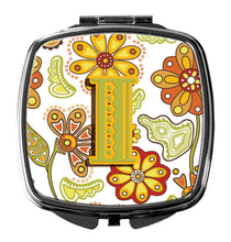 Load image into Gallery viewer, Letter I Floral Mustard and Green Compact Mirror – Stylish Purse Mirror with Artistic Covers CJ2003-ISCM