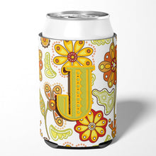 Load image into Gallery viewer, Letter J Floral Mustard and Green Can or Bottle Hugger CJ2003-JCC