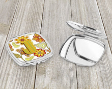 Load image into Gallery viewer, Letter J Floral Mustard and Green Compact Mirror – Stylish Purse Mirror with Artistic Covers CJ2003-JSCM