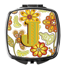 Load image into Gallery viewer, Letter J Floral Mustard and Green Compact Mirror – Stylish Purse Mirror with Artistic Covers CJ2003-JSCM