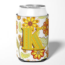 Load image into Gallery viewer, Letter K Floral Mustard and Green Can or Bottle Hugger CJ2003-KCC