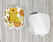 Load image into Gallery viewer, Letter K Floral Mustard and Green Compact Mirror – Stylish Purse Mirror with Artistic Covers CJ2003-KSCM