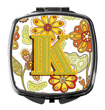 Load image into Gallery viewer, Letter K Floral Mustard and Green Compact Mirror – Stylish Purse Mirror with Artistic Covers CJ2003-KSCM