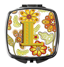 Load image into Gallery viewer, Letter L Floral Mustard and Green Compact Mirror – Stylish Purse Mirror with Artistic Covers CJ2003-LSCM