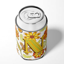 Load image into Gallery viewer, Letter N Floral Mustard and Green Can or Bottle Hugger CJ2003-NCC