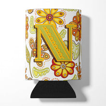 Load image into Gallery viewer, Letter N Floral Mustard and Green Can or Bottle Hugger CJ2003-NCC