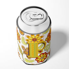 Load image into Gallery viewer, Letter P Floral Mustard and Green Can or Bottle Hugger CJ2003-PCC