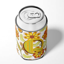 Load image into Gallery viewer, Letter Q Floral Mustard and Green Can or Bottle Hugger CJ2003-QCC