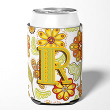 Load image into Gallery viewer, Letter R Floral Mustard and Green Can or Bottle Hugger CJ2003-RCC