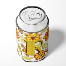 Load image into Gallery viewer, Letter R Floral Mustard and Green Can or Bottle Hugger CJ2003-RCC