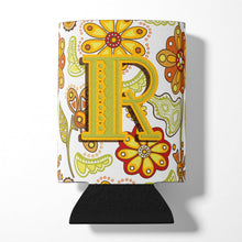 Load image into Gallery viewer, Letter R Floral Mustard and Green Can or Bottle Hugger CJ2003-RCC