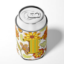 Load image into Gallery viewer, Letter T Floral Mustard and Green Can or Bottle Hugger CJ2003-TCC
