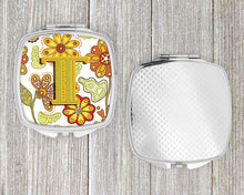 Load image into Gallery viewer, Letter T Floral Mustard and Green Compact Mirror – Stylish Purse Mirror with Artistic Covers CJ2003-TSCM