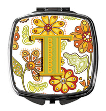 Load image into Gallery viewer, Letter T Floral Mustard and Green Compact Mirror – Stylish Purse Mirror with Artistic Covers CJ2003-TSCM