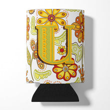 Load image into Gallery viewer, Letter U Floral Mustard and Green Can or Bottle Hugger CJ2003-UCC