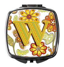 Load image into Gallery viewer, Letter W Floral Mustard and Green Compact Mirror – Stylish Purse Mirror with Artistic Covers CJ2003-WSCM