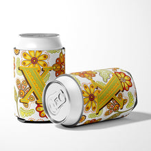 Load image into Gallery viewer, Letter X Floral Mustard and Green Can or Bottle Hugger CJ2003-XCC