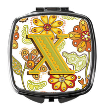 Load image into Gallery viewer, Letter X Floral Mustard and Green Compact Mirror – Stylish Purse Mirror with Artistic Covers CJ2003-XSCM