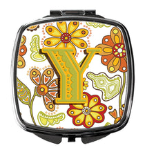 Load image into Gallery viewer, Letter Y Floral Mustard and Green Compact Mirror – Stylish Purse Mirror with Artistic Covers CJ2003-YSCM
