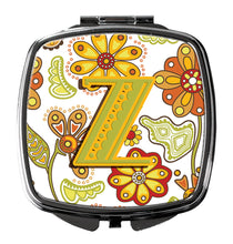 Load image into Gallery viewer, Letter Z Floral Mustard and Green Compact Mirror – Stylish Purse Mirror with Artistic Covers CJ2003-ZSCM