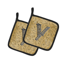 Load image into Gallery viewer, Letter V Musical Instrument Alphabet Pot Holders - Set of 2 - Heat-Resistant Kitchen Essentials CJ2004-VPTHD