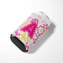 Load image into Gallery viewer, Letter A Flowers and Butterflies Pink Can or Bottle Hugger CJ2005-ACC