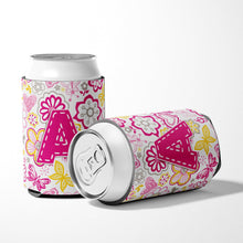 Load image into Gallery viewer, Letter A Flowers and Butterflies Pink Can or Bottle Hugger CJ2005-ACC