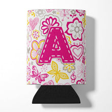 Load image into Gallery viewer, Letter A Flowers and Butterflies Pink Can or Bottle Hugger CJ2005-ACC
