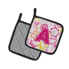 Load image into Gallery viewer, Letter A Flowers and Butterflies Pink Pot Holders - Set of 2 - Heat-Resistant Kitchen Essentials CJ2005-APTHD