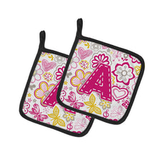 Load image into Gallery viewer, Letter A Flowers and Butterflies Pink Pot Holders - Set of 2 - Heat-Resistant Kitchen Essentials CJ2005-APTHD