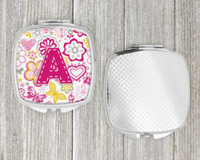 Load image into Gallery viewer, Letter A Flowers and Butterflies Pink Compact Mirror – Stylish Purse Mirror with Artistic Covers CJ2005-ASCM