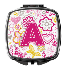 Load image into Gallery viewer, Letter A Flowers and Butterflies Pink Compact Mirror – Stylish Purse Mirror with Artistic Covers CJ2005-ASCM