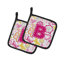 Load image into Gallery viewer, Letter B Flowers and Butterflies Pink Pot Holders - Set of 2 - Heat-Resistant Kitchen Essentials CJ2005-BPTHD