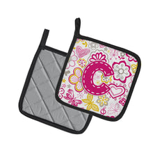 Load image into Gallery viewer, Letter C Flowers and Butterflies Pink Pot Holders - Set of 2 - Heat-Resistant Kitchen Essentials CJ2005-CPTHD