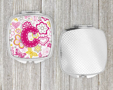 Load image into Gallery viewer, Letter C Flowers and Butterflies Pink Compact Mirror – Stylish Purse Mirror with Artistic Covers CJ2005-CSCM
