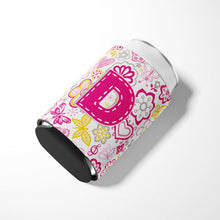 Load image into Gallery viewer, Letter D Flowers and Butterflies Pink Can or Bottle Hugger CJ2005-DCC