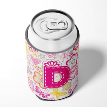 Load image into Gallery viewer, Letter D Flowers and Butterflies Pink Can or Bottle Hugger CJ2005-DCC