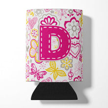 Load image into Gallery viewer, Letter D Flowers and Butterflies Pink Can or Bottle Hugger CJ2005-DCC