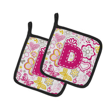 Load image into Gallery viewer, Letter D Flowers and Butterflies Pink Pot Holders - Set of 2 - Heat-Resistant Kitchen Essentials CJ2005-DPTHD