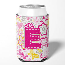 Load image into Gallery viewer, Letter E Flowers and Butterflies Pink Can or Bottle Hugger CJ2005-ECC