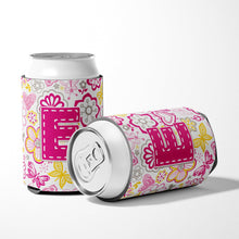 Load image into Gallery viewer, Letter E Flowers and Butterflies Pink Can or Bottle Hugger CJ2005-ECC