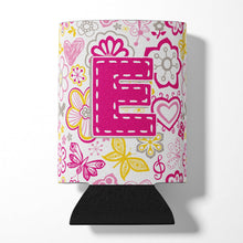 Load image into Gallery viewer, Letter E Flowers and Butterflies Pink Can or Bottle Hugger CJ2005-ECC