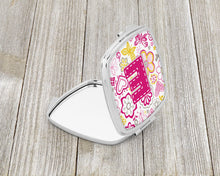 Load image into Gallery viewer, Letter E Flowers and Butterflies Pink Compact Mirror – Stylish Purse Mirror with Artistic Covers CJ2005-ESCM