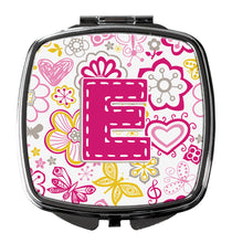 Load image into Gallery viewer, Letter E Flowers and Butterflies Pink Compact Mirror – Stylish Purse Mirror with Artistic Covers CJ2005-ESCM