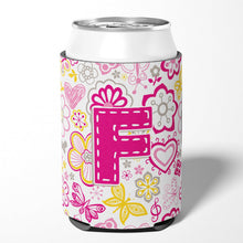 Load image into Gallery viewer, Letter F Flowers and Butterflies Pink Can or Bottle Hugger CJ2005-FCC