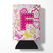 Load image into Gallery viewer, Letter F Flowers and Butterflies Pink Can or Bottle Hugger CJ2005-FCC