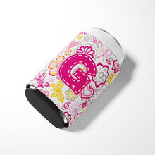 Load image into Gallery viewer, Letter G Flowers and Butterflies Pink Can or Bottle Hugger CJ2005-GCC