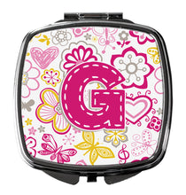 Load image into Gallery viewer, Letter G Flowers and Butterflies Pink Compact Mirror – Stylish Purse Mirror with Artistic Covers CJ2005-GSCM