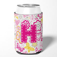 Load image into Gallery viewer, Letter H Flowers and Butterflies Pink Can or Bottle Hugger CJ2005-HCC